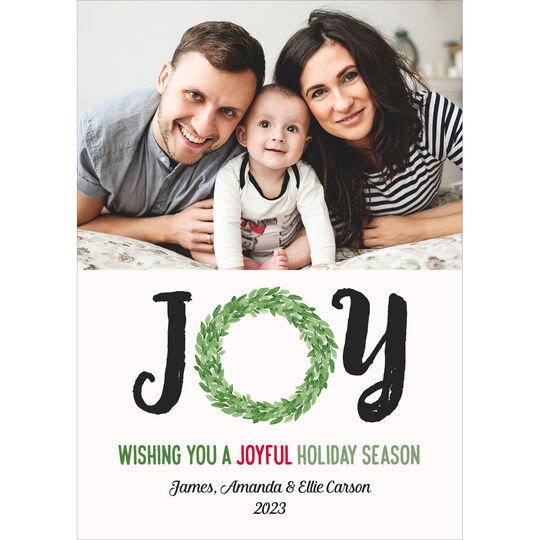 Joy Wreath Vertical Holiday Photo Cards